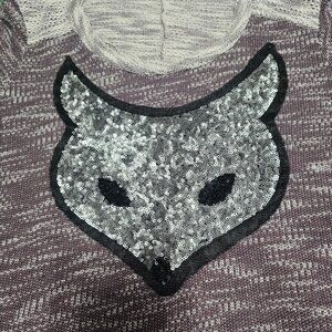 Avenue Sequin Fox Sweater Long Sleeve Scoop Neck Plus Size